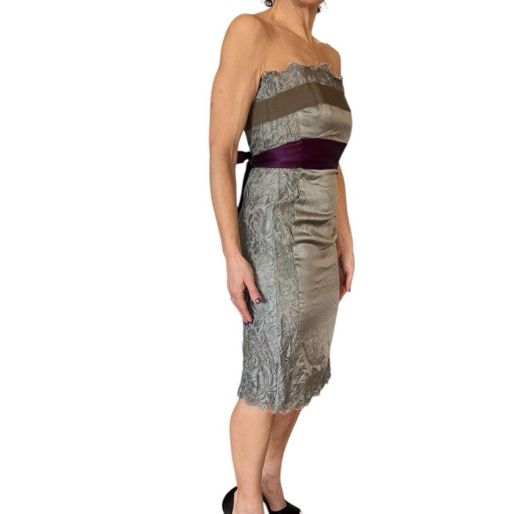 ALBERTA FERRETTI NWT $2K DRESS LACE SILK GRAY STRAPLESS MINI SHEATH SASH 38 2 - Picture 15 of 15